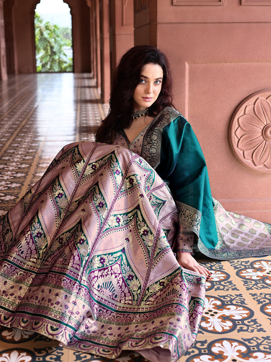 Light Pink Kanjivaram Silk Weaving Zari Lehenga Choli
