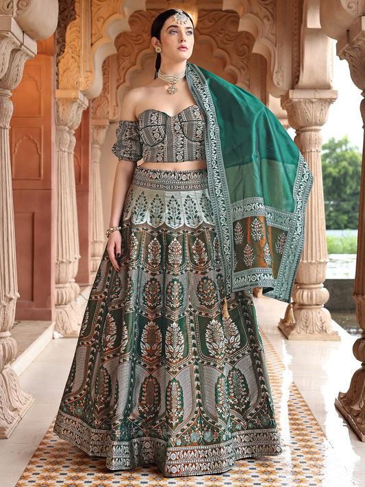 Green Kanjivaram Silk Weaving Zari Lehenga Choli
