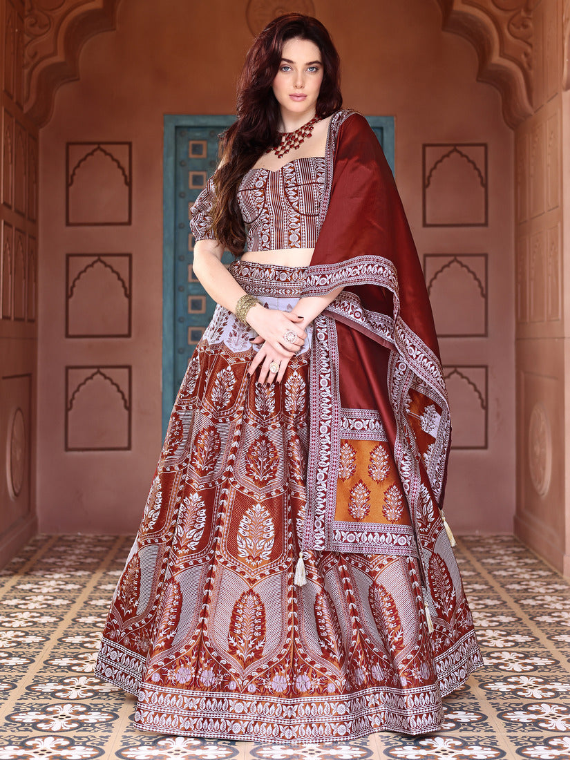 Maroon Kanjivaram Silk Weaving Zari Lehenga Choli