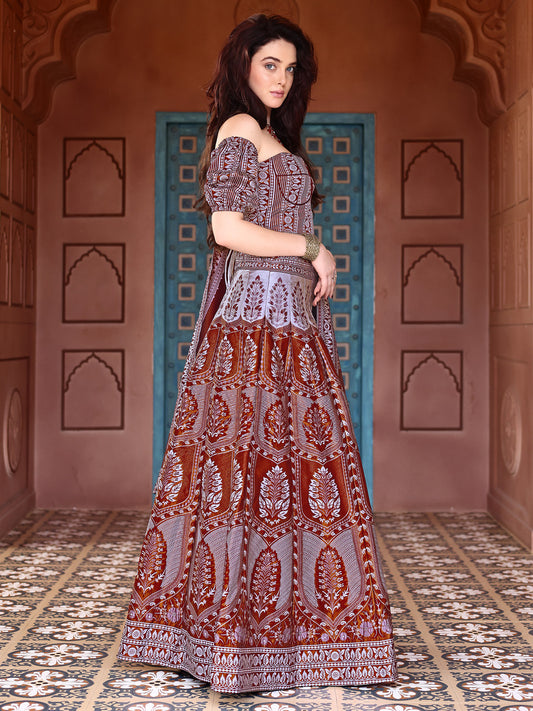 Maroon Kanjivaram Silk Weaving Zari Lehenga Choli