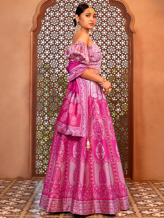 Pink Kanjivaram Silk Weaving Zari Lehenga Choli