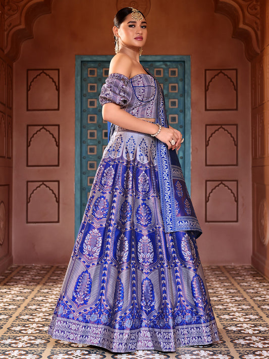 Royal Blue Kanjivaram Silk Weaving Zari Lehenga Choli