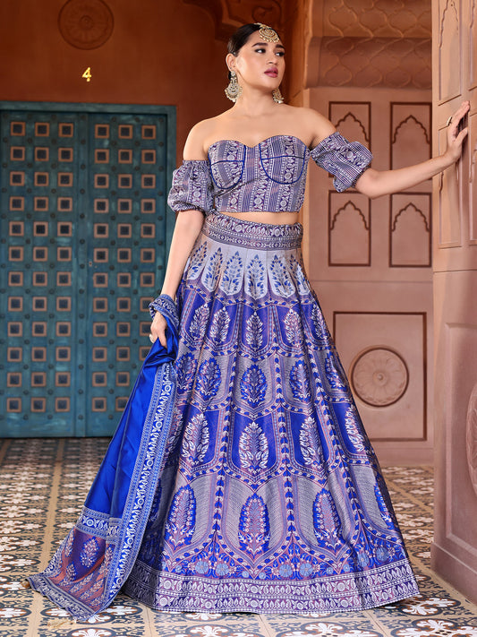 Royal Blue Kanjivaram Silk Weaving Zari Lehenga Choli