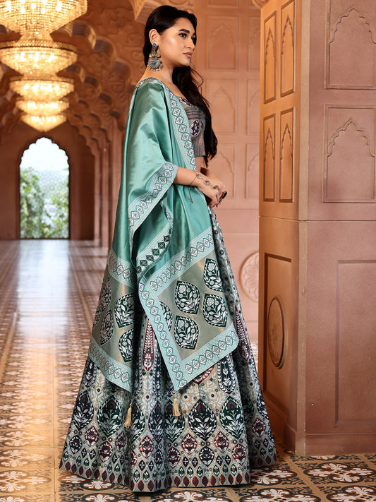 Sea Green Kanjivaram Silk Weaving Zari Lehenga Choli