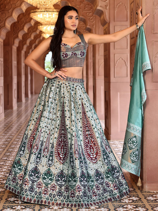 Sea Green Kanjivaram Silk Weaving Zari Lehenga Choli