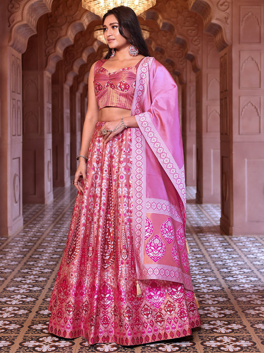 Pink Kanjivaram Silk Weaving Zari Lehenga Choli