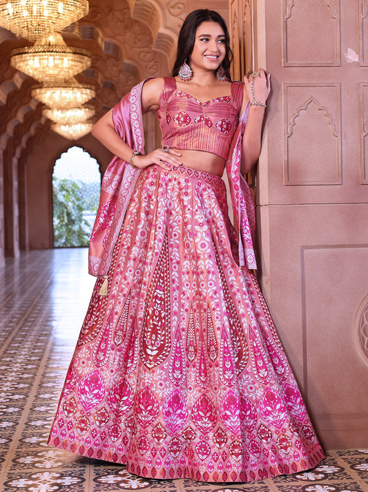 Pink Kanjivaram Silk Weaving Zari Lehenga Choli