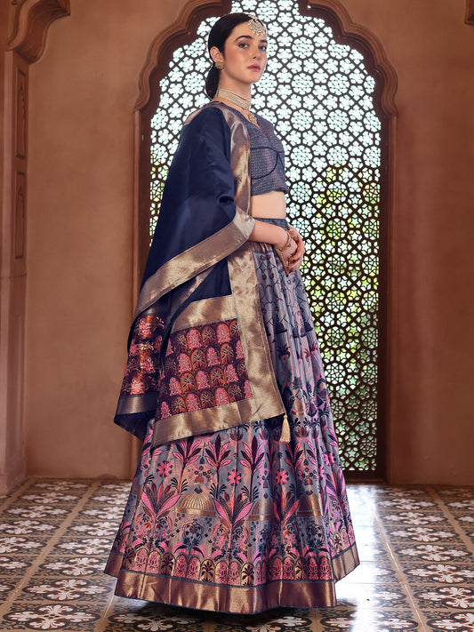 Blue Kanjivaram Silk Weaving Zari Lehenga Choli