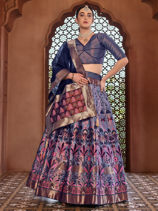 Blue Kanjivaram Silk Weaving Zari Lehenga Choli