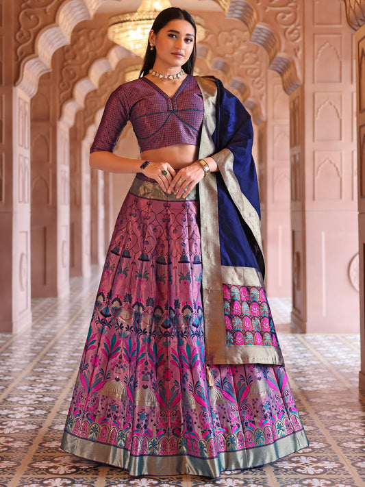 Light Purple Kanjivaram Silk Weaving Zari Lehenga Choli