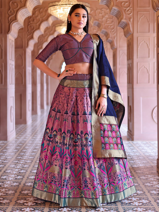 Light Purple Kanjivaram Silk Weaving Zari Lehenga Choli