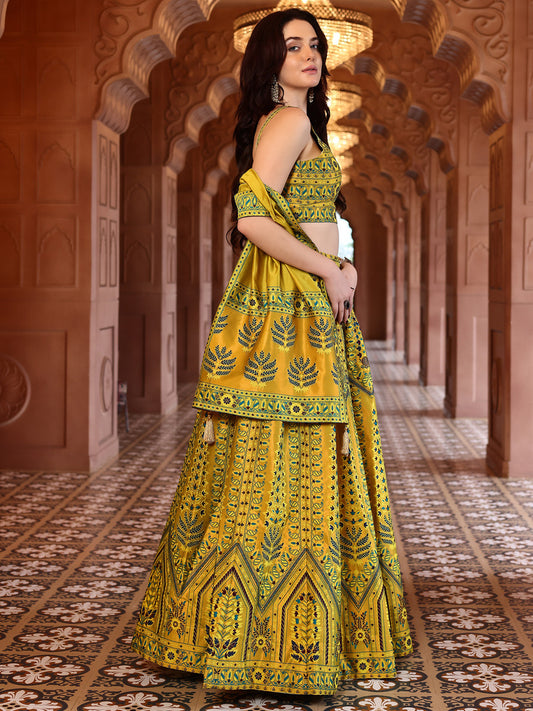 Mustard Kanjivaram Silk Weaving Zari Lehenga Choli