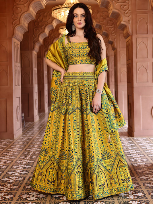 Mustard Kanjivaram Silk Weaving Zari Lehenga Choli