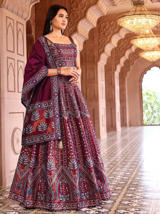 Maroon Kanjivaram Silk Weaving Zari Lehenga Choli