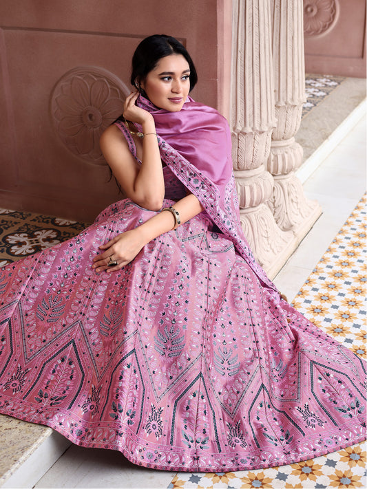 Pink Kanjivaram Silk Weaving Zari Lehenga Choli