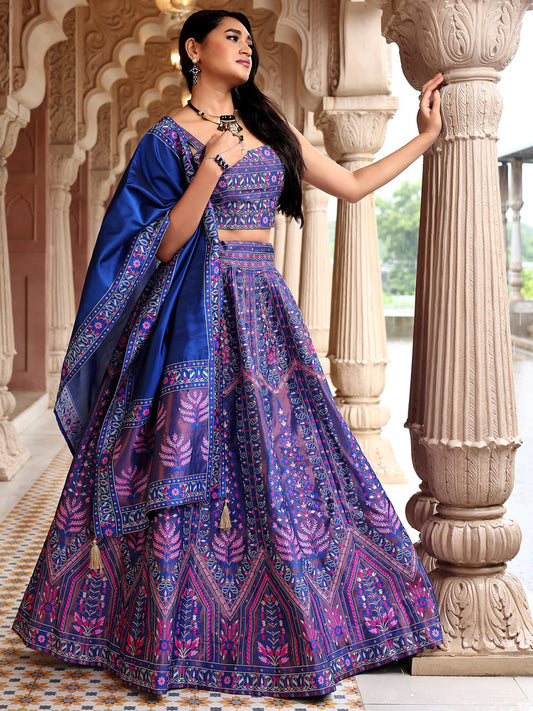 Royal Blue Kanjivaram Silk Weaving Zari Lehenga Choli