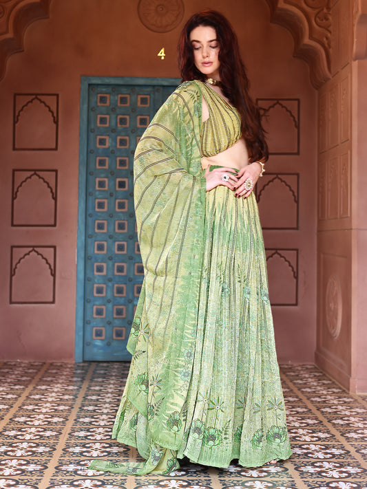 Light Green Printed Sequin Chiffon Lehenga Choli