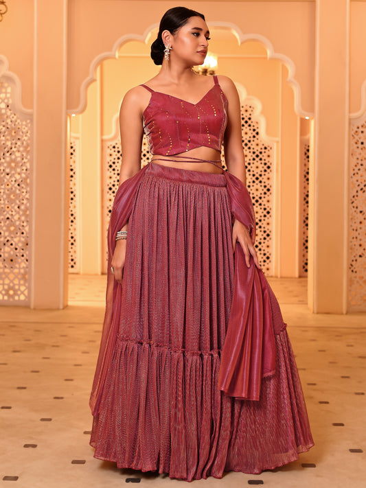 Maroon Sequin Starlit Lycra Lehenga Choli