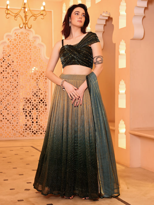 Dark Green Sequin Starlit Lycra Lehenga Choli