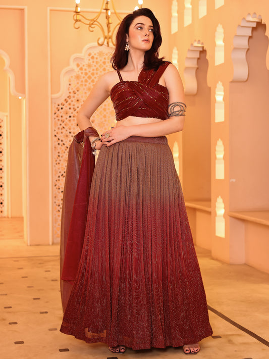 Maroon Sequin Starlit Lycra Lehenga Choli