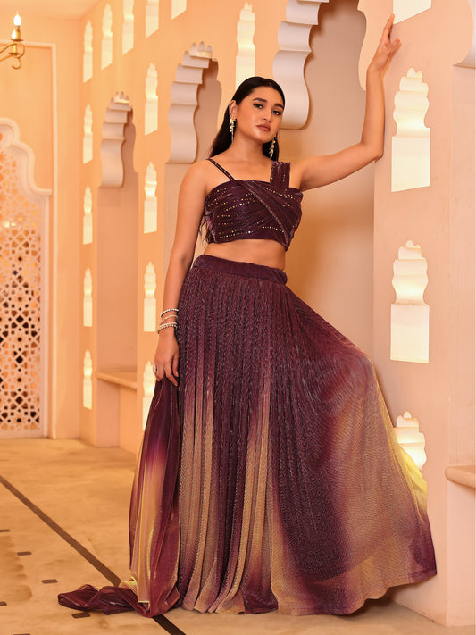 Wine Sequin Starlit Lycra Lehenga Choli