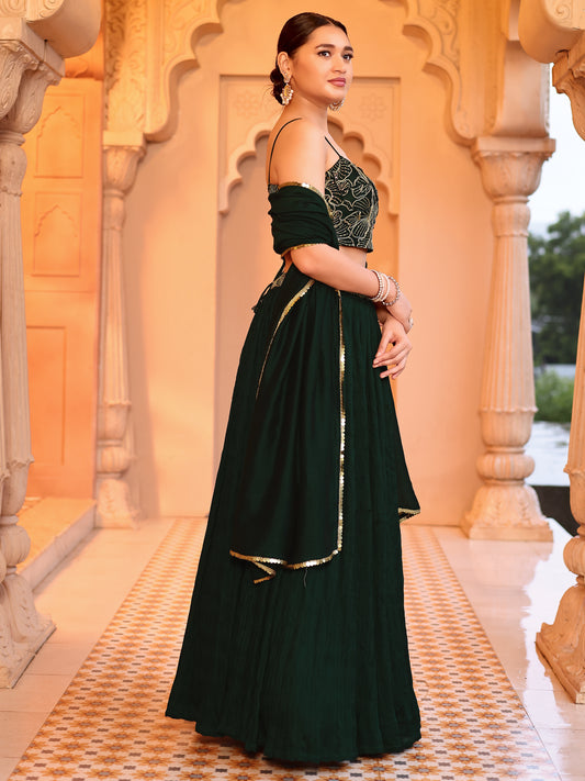 Green Crush Silk Lehenga with Designer Blouse & Dupatta