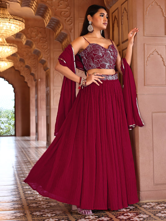 Magenta Crush Silk Lehenga with Designer Blouse & Dupatta