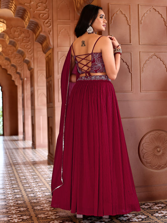 Magenta Crush Silk Lehenga with Designer Blouse & Dupatta