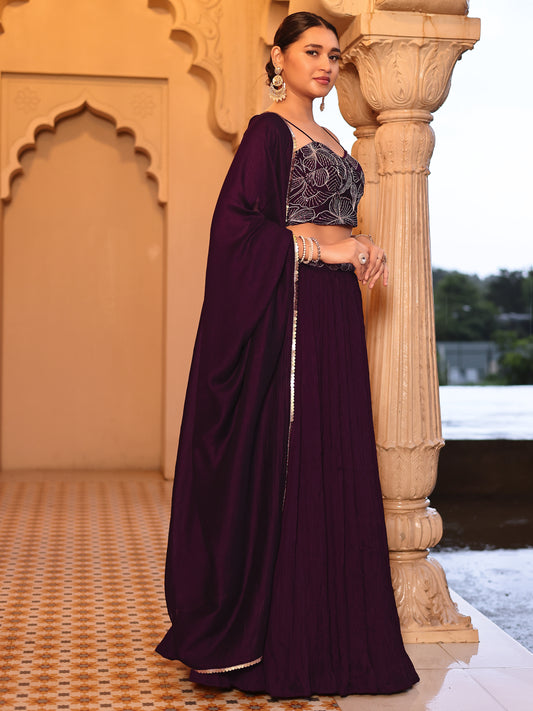 Wine Crush Silk Lehenga with Designer Blouse & Dupatta
