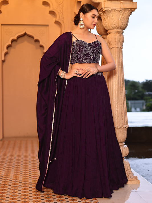 Wine Crush Silk Lehenga with Designer Blouse & Dupatta