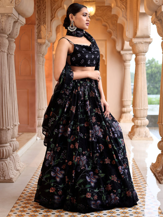 Black Lightweight Georgette Lehenga Choli