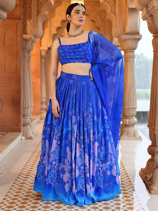 Blue Lightweight Georgette Lehenga Choli