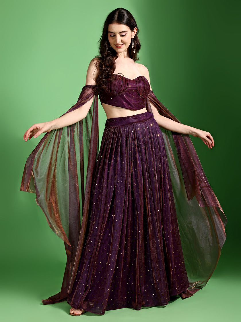 Wine Sequin Starlit Lycra Lehenga Choli