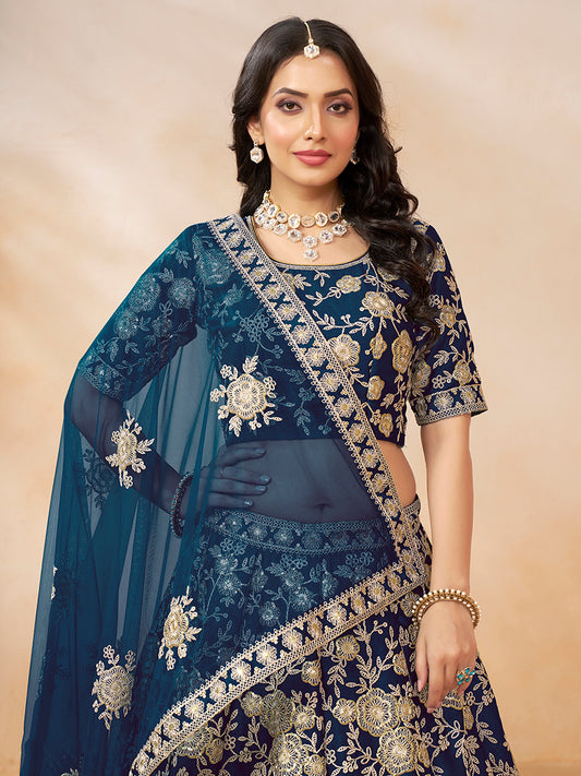 Navy blue Embroidered Art Silk Ceremony Lehenga Choli