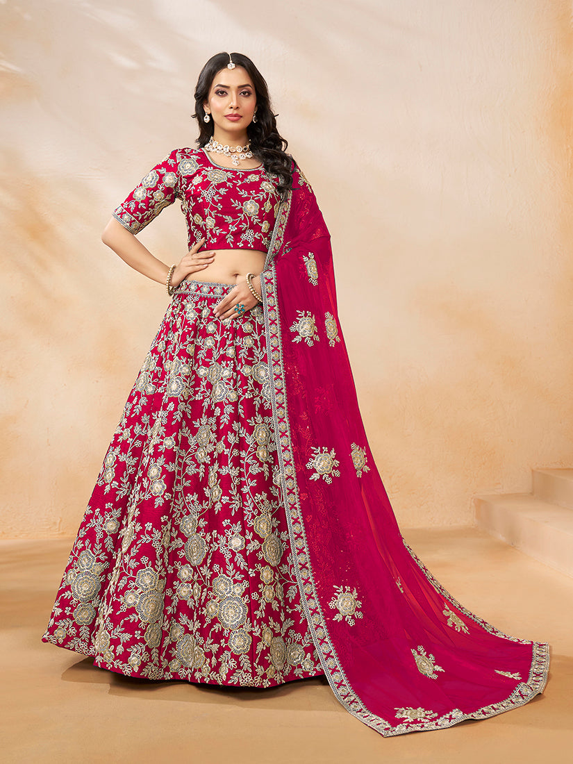 Rani Pink Embroidered Art Silk Ceremony Lehenga Choli