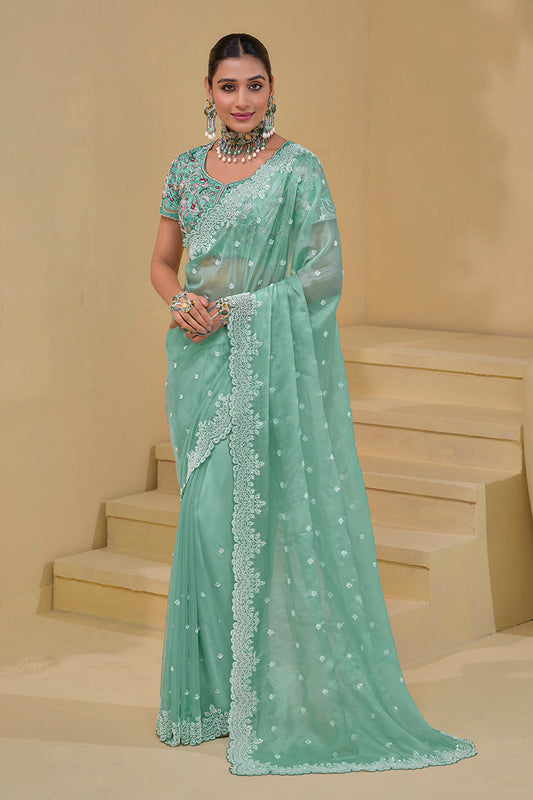 Soft Organza Silk Sequins Work Saree