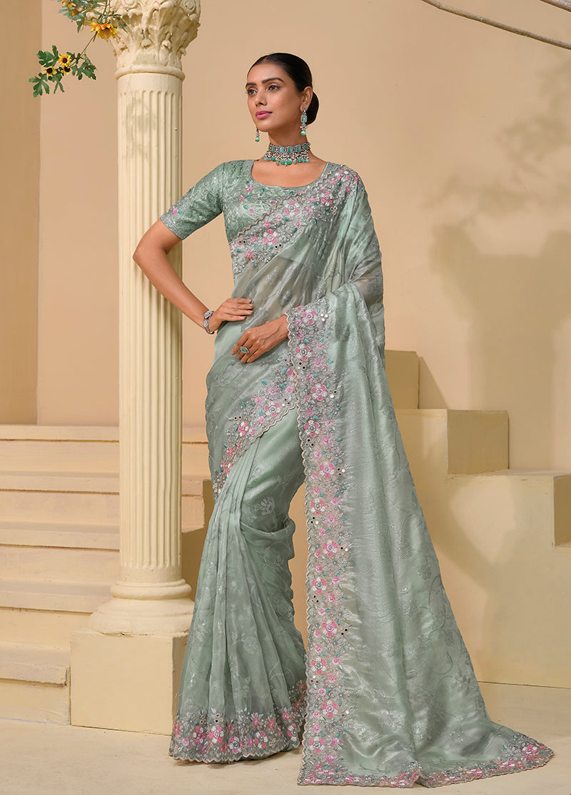 Soft Organza Silk Sequins Work Saree