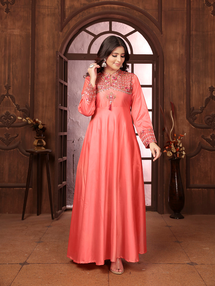 Light Pink Triva Silk Embroidered Wedding Wear Gown