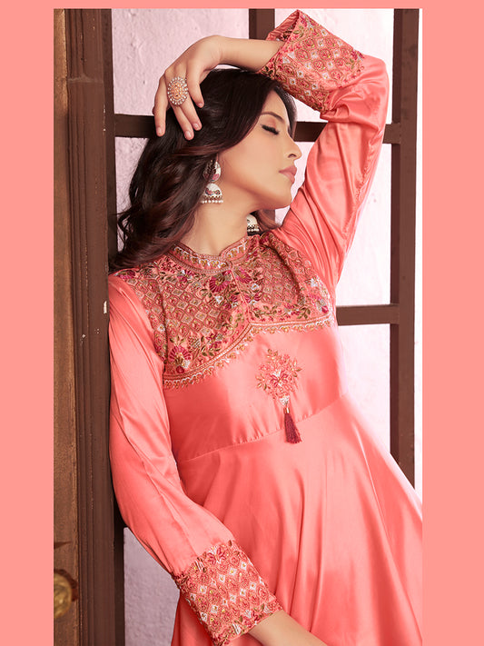 Light Pink Triva Silk Embroidered Wedding Wear Gown