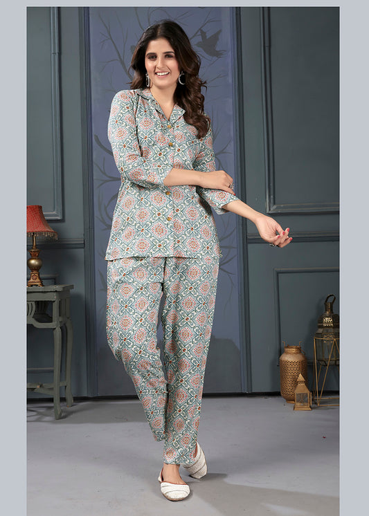 Light Grey Premium Rayon Printed Causal Wear Co Ord Set