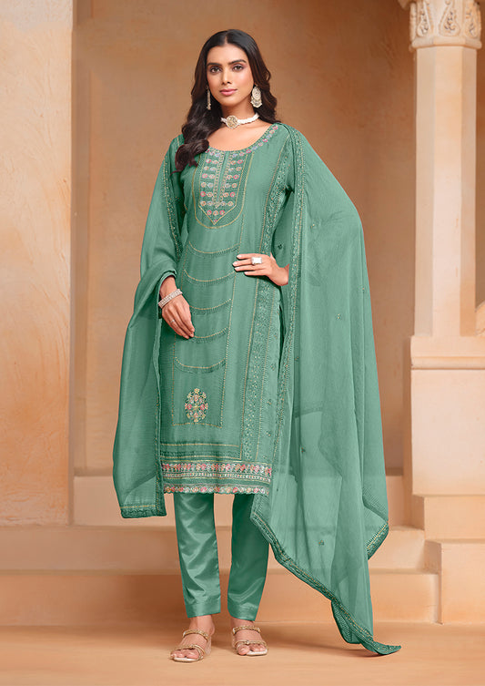 Sea green Organza Chiffon Embroidered Stunning Salwar Kameez
