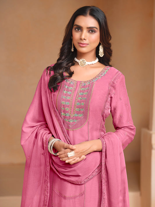 Pink Organza Chiffon Embroidered Stunning Salwar Kameez