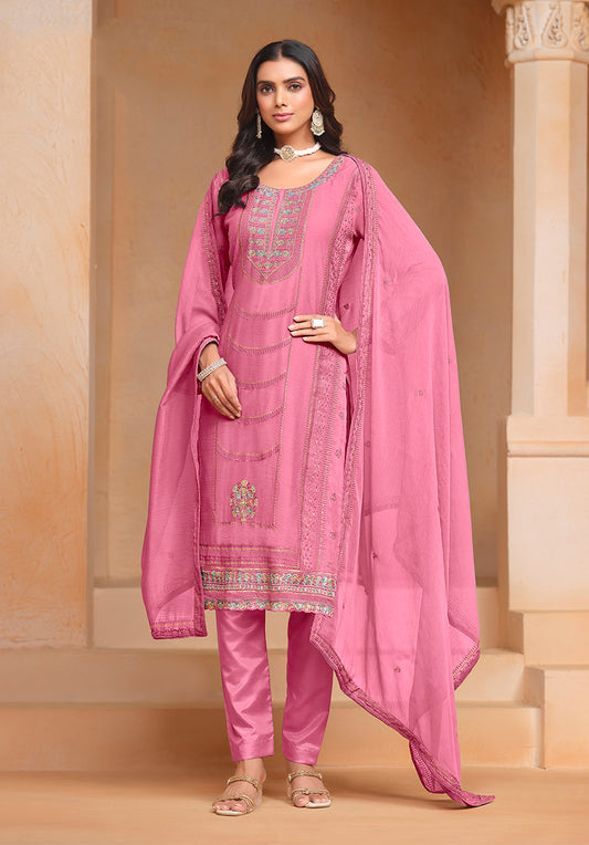 Pink Organza Chiffon Embroidered Stunning Salwar Kameez