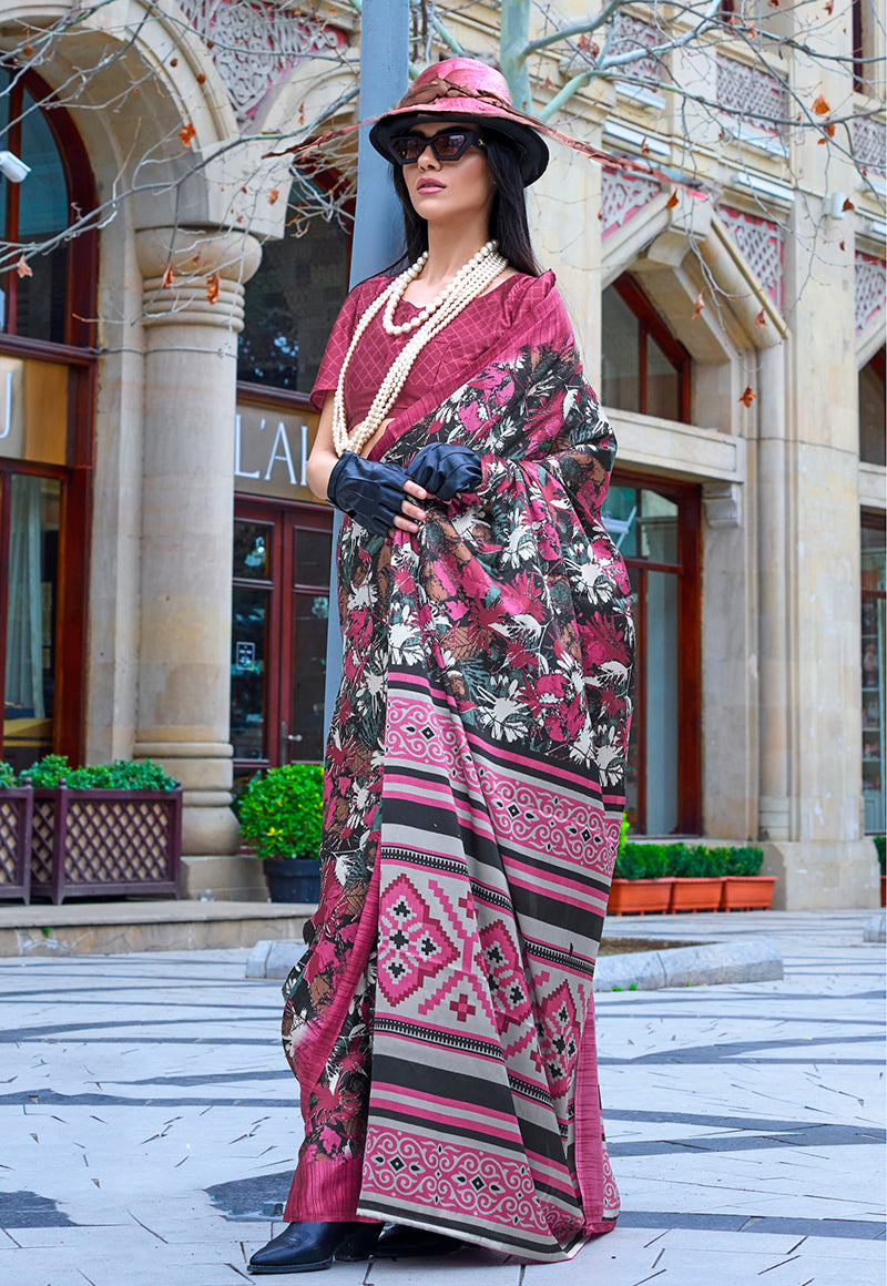 Multi Soft Shine Printed Satin Silk Saree