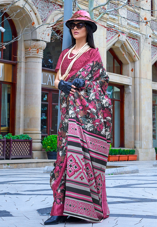 Multi Soft Shine Printed Satin Silk Saree