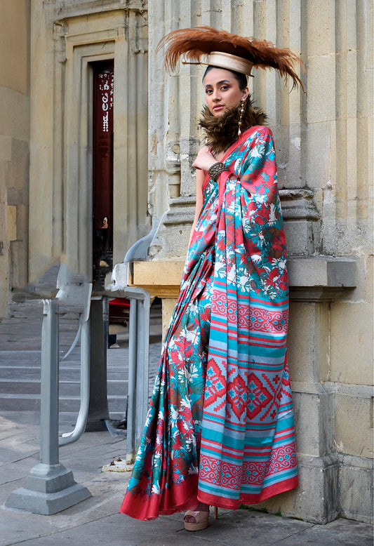 Multi Soft Shine Printed Satin Silk Saree