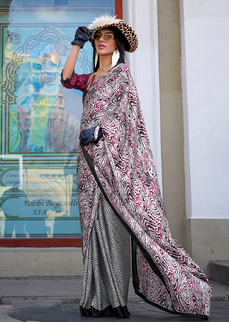 Multi Soft Shine Printed Satin Silk Saree