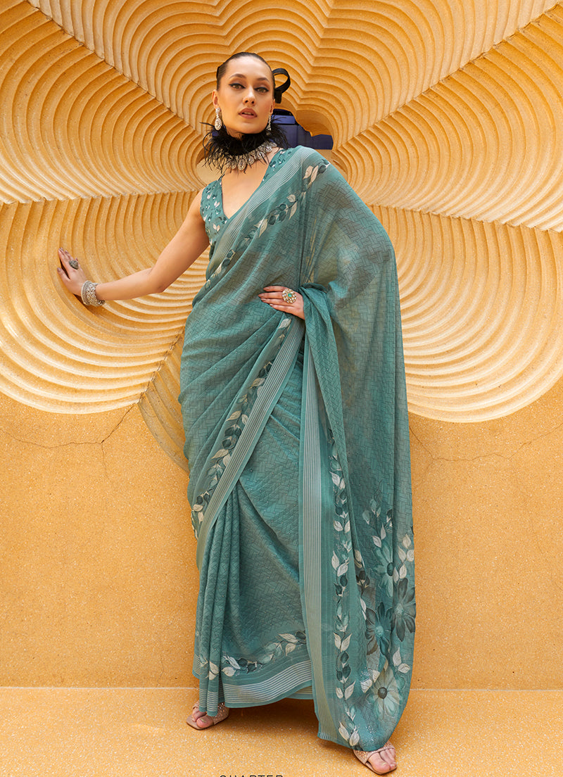 Rama Georgette Printed Saree