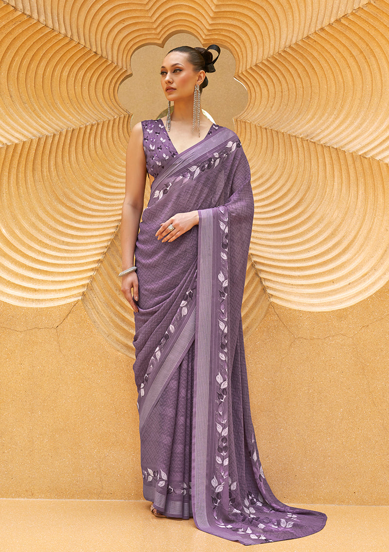 Purple Georgette Printed Saree