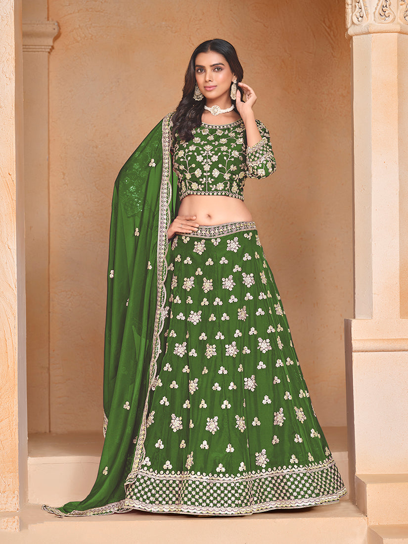 Green Organza Heavy Embroidered Traditionally Lehenga Choli
